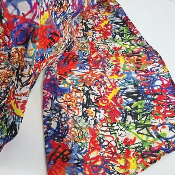 Speed Limit MPH Longline Shirt Multi Color Print Semi Sheer Lightweight Size M/L - Picture 11 of 16